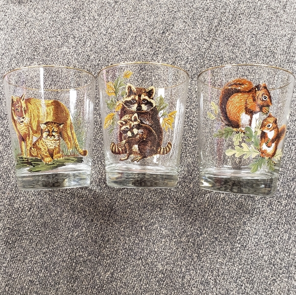 Vintage drinkware with animals vintage gold rimmed cups